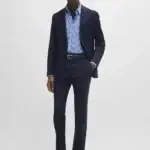 BOSS SLIM-FIT SUIT IN CHECKED VIRGIN WOOL- SLIM FIT- DARK BLUE