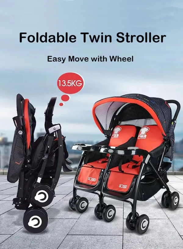 GT-WHEEL Lightweight Double Stroller with Reclining Seats & Extendable Canopies