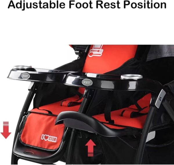 GT-WHEEL Lightweight Double Stroller with Reclining Seats & Extendable Canopies