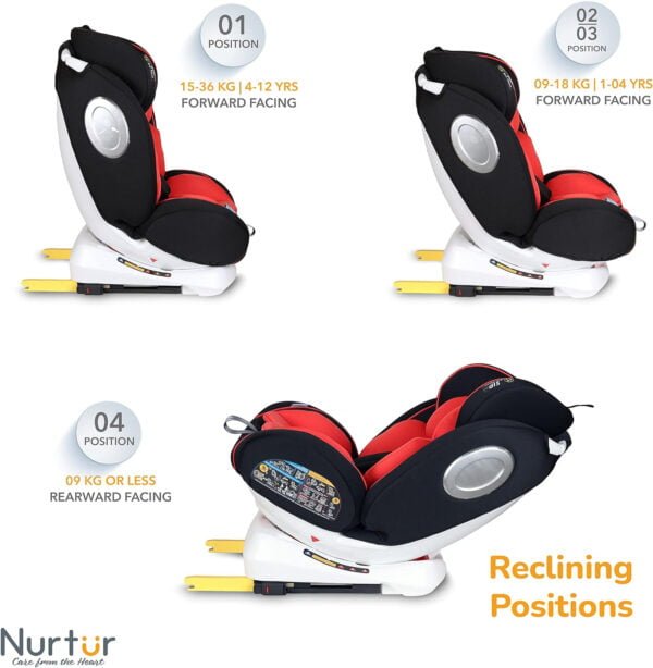 Nurtur Ultra Baby/Kids 4-in-1 Car Seat – 360° Rotation ISOFIX – 9-Level Adjustable Headrest and Canopy 0 months to 12 years (Group 0+/1/2/3), Upto 36kg (Official Product)