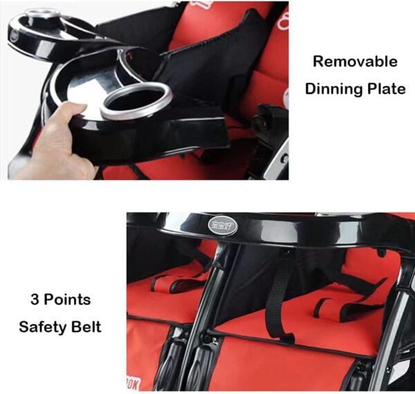 GT-WHEEL Lightweight Double Stroller with Reclining Seats & Extendable Canopies
