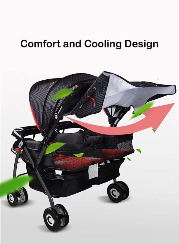 GT-WHEEL Lightweight Double Stroller with Reclining Seats & Extendable Canopies
