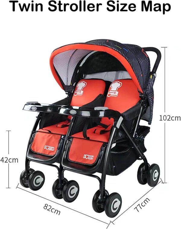 GT-WHEEL Lightweight Double Stroller with Reclining Seats & Extendable Canopies