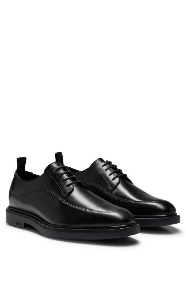 BOSS LEATHER LACE-UP DERBY SHOES WITH STITCHING DETAIL- BLACK
