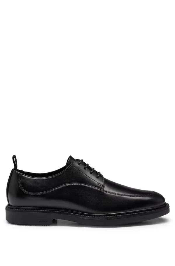 BOSS LEATHER LACE-UP DERBY SHOES WITH STITCHING DETAIL- BLACK