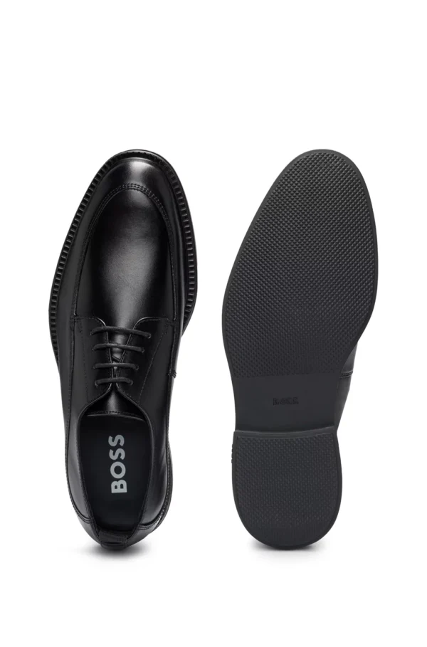 BOSS LEATHER LACE-UP DERBY SHOES WITH STITCHING DETAIL- BLACK