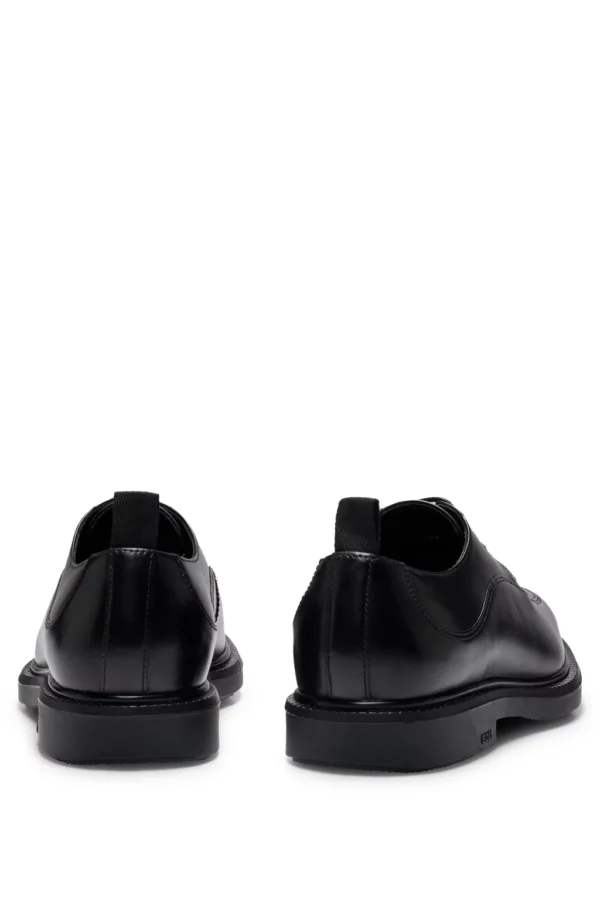 BOSS LEATHER LACE-UP DERBY SHOES WITH STITCHING DETAIL- BLACK