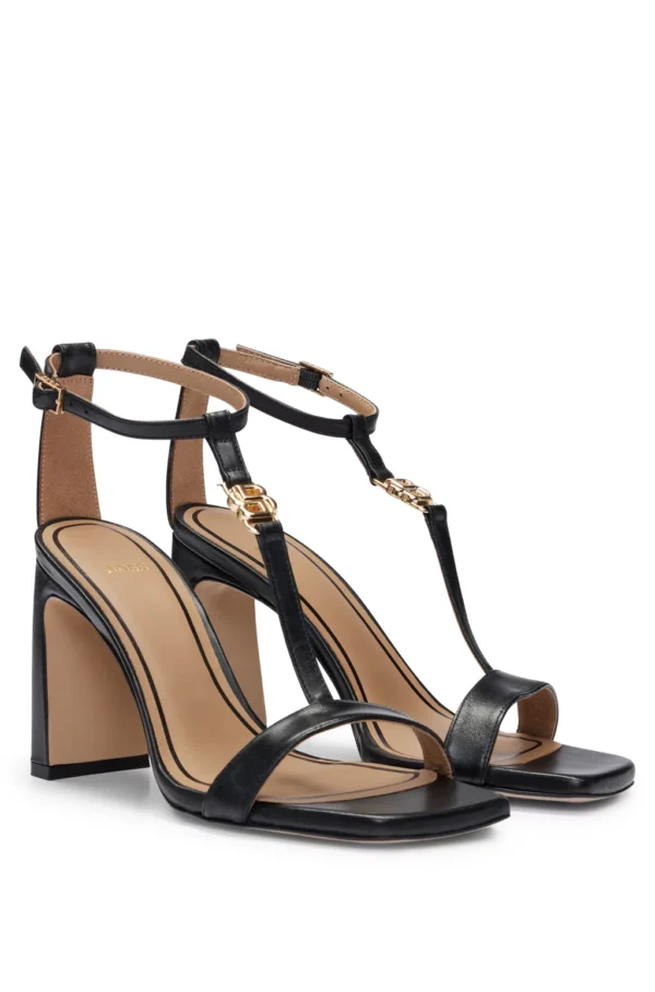 BOSS T-BAR LEATHER SANDALS WITH DOUBLE MONOGRAM