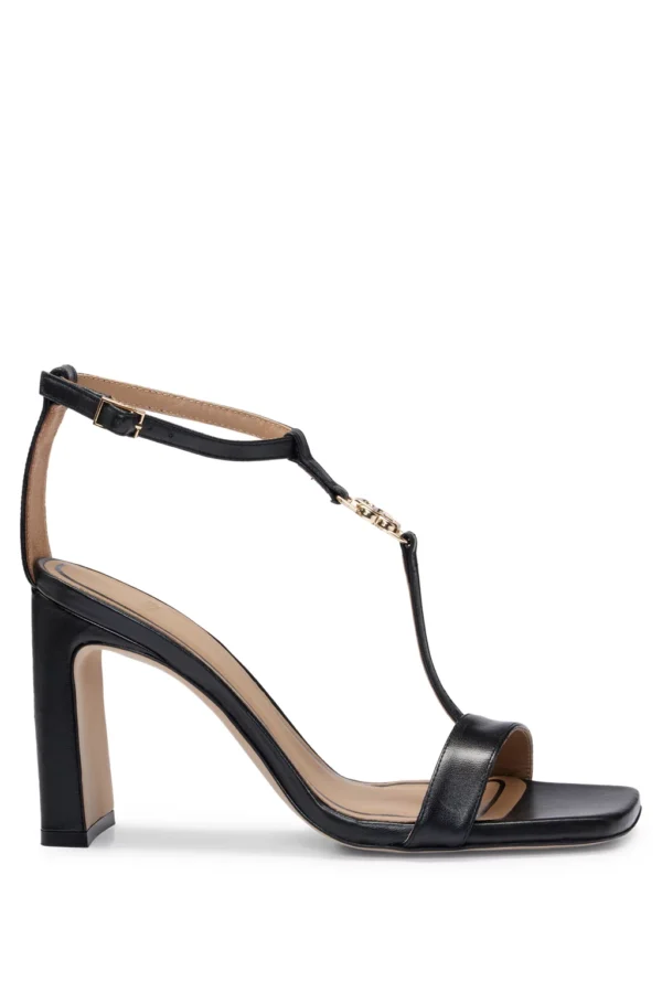 BOSS T-BAR LEATHER SANDALS WITH DOUBLE MONOGRAM