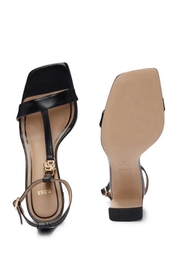 BOSS T-BAR LEATHER SANDALS WITH DOUBLE MONOGRAM