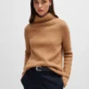 BOSS RIBBED SCARF IN VIRGIN WOOL WITH TONAL EMBROIDERED LOGO